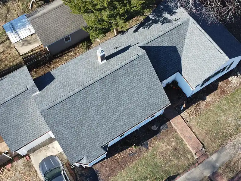 Home with new gray shingles installed